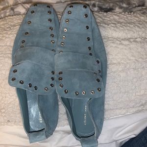 Celine Light Blue Suede Soft stud Loafer flats